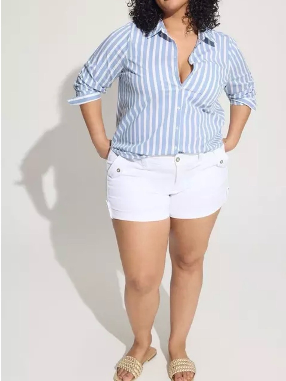 Torrid Boho Top Light Blue & White Vertical Stripe Button Lightweight NWT 4X